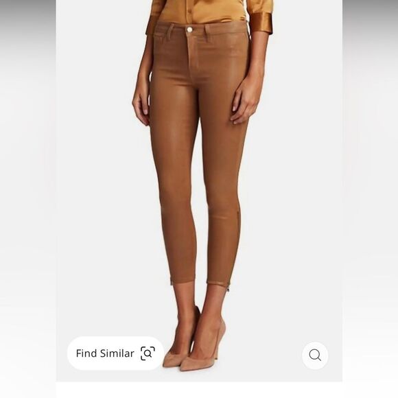 L'AGENCE Sabine HighRise Ankle Coated Skinny Jeans in Brown Gold ankle zip Sz 26 - Picture 1 of 10